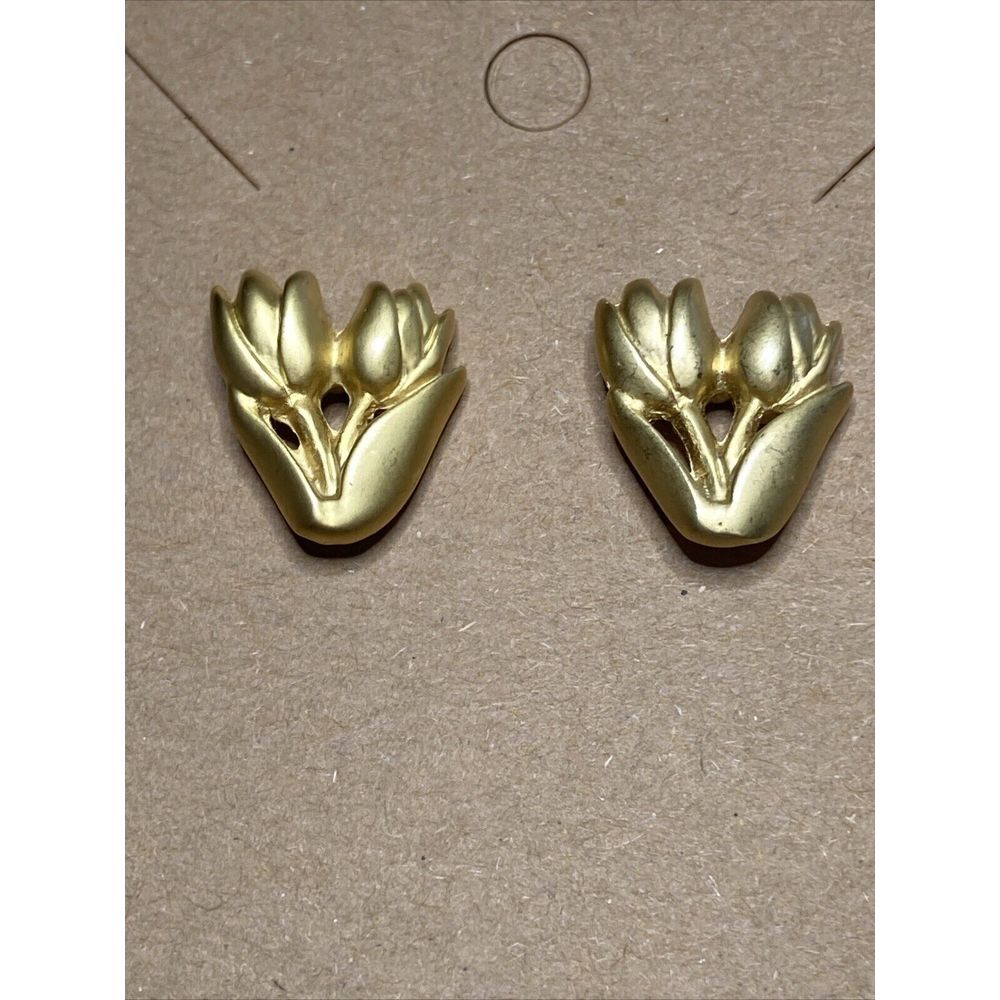 Tulip Flower EARRINGS Gold Tone Posts Signed AAI Vintage estate